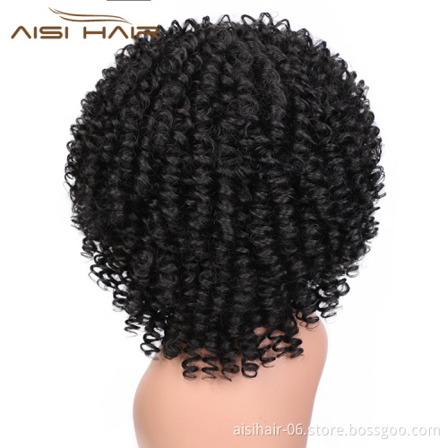 Aisi Hair Top Quality Short Afro Kinky Curly Black Bob Wigs With Bangs Deep Afro Curly Wave Wig Synthetic Wigs For Black Women